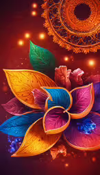 an artistic colorfully designed flower with filagation,a colorful flower is on the corner of a picture