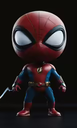 a spiderman doll is wearing blue and red
