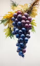 some blue grapes are hanging from a tree