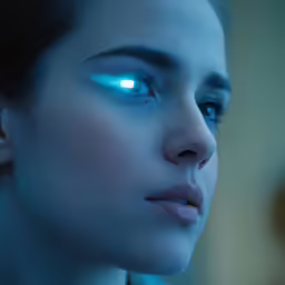 the face and eyes of an alien looking woman