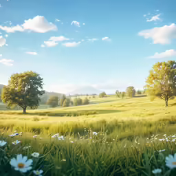 a field with flowers that are blooming on the other side