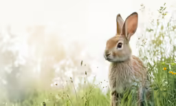 a large brown rabbit standing on top of a grass field