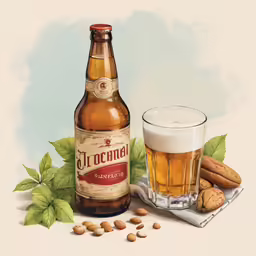 a picture of a beer and peanuts