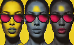 a group of three women with red glasses