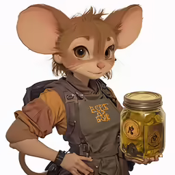 a drawing of a mouse holding up a jar