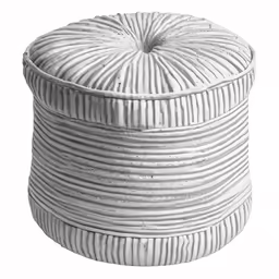 a white round ottoman that has some stripes on it