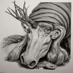 pencil drawing of a elf horse head