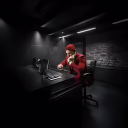 a person in red is typing on a laptop