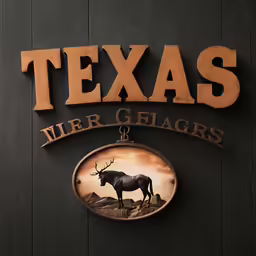 a black - colored wall with a wood mounted sign that says texas and an elk