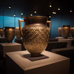 a large vase on display with other vases around it