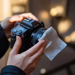 someone holding a camera, wrapped in paper