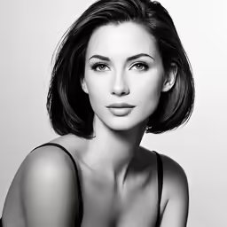 black and white image of a beautiful woman with large breasts