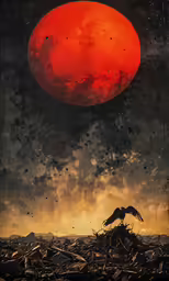 an eagle in front of the blood red moon