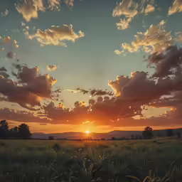 a picture of the sunset from an open field