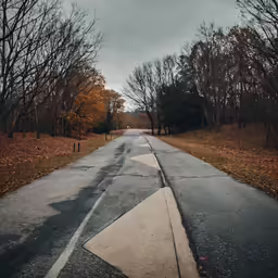this is a country road with a painted arrow