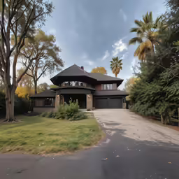 a house is shown on a suburban road