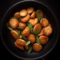 a black pan with some small food in it