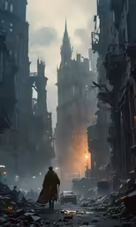 a man is walking in a city