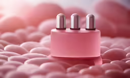 three pink tubes sticking out of a pink paper