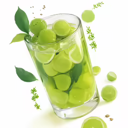 a glass of lime water with slices of lime and green leaves