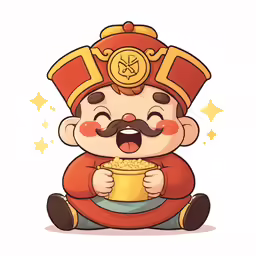 a cartoon man with a mustache and mustache on, sitting with a bowl of popcorn