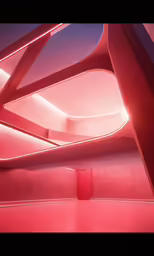 pink abstract photograph of a curved area with an empty bench