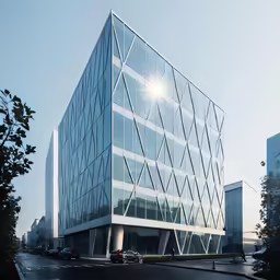 a big building with many windows and trees