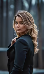 the woman in the black jacket looks over her shoulder