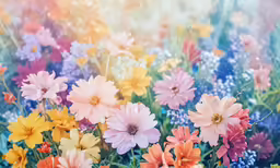 an abstract photo of several different flowers together