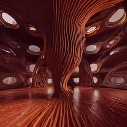 the wooden ceiling has been built inside of a building