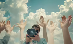 some people are holding their hands up to take a picture