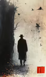 the man is standing in front of the water, looking at the bird