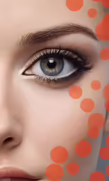 a woman with red circles over her eyes