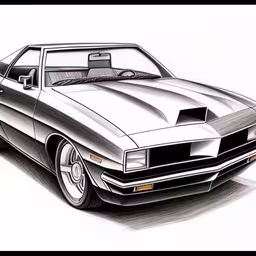 the illustration shows a car in gray and black,the drawing shows a sports car with a roof down and a hood down