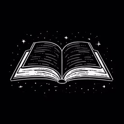a open book on a black background with stars