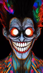 a demonic zombie with red eyes and long hair