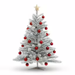 a white and red christmas tree with decorations