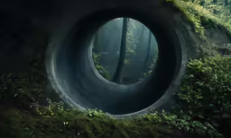 an artistic scene with forest and moss on a black background