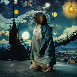 a person sitting on the ground and looking up