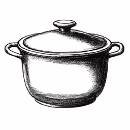 black and white drawing of an old crock pot