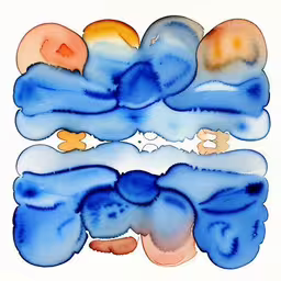 the blue watercolor drawing shows a white background and two pieces of glass that appear to be blown off