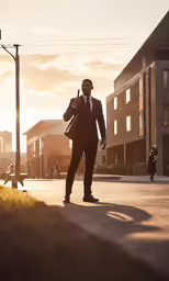 man in business attire walking through the city streets