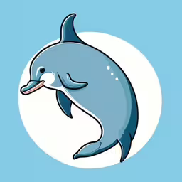 a cartoon dolphin jumping around in front of a blue background,a cartoon dolphin smiling while sticking its tongue out