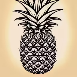 a pineapple with a big round top sitting on a yellow background