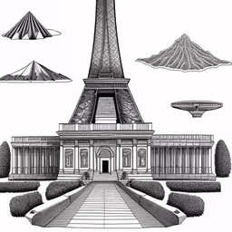 a drawing of the eiffel tower with different views of it,an architectural drawing of the eiffel tower