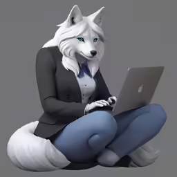 a white furry animal sitting on top of a blue ball