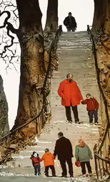 some people are walking up some stairs to their home