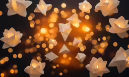 closeup of an array of paper origami lights