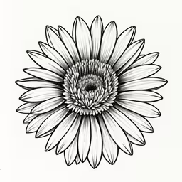 a black and white drawing of a large flower,a drawing of a sunflower that is very large
