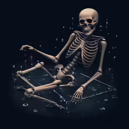 a skeleton sitting in the middle of an intersection
